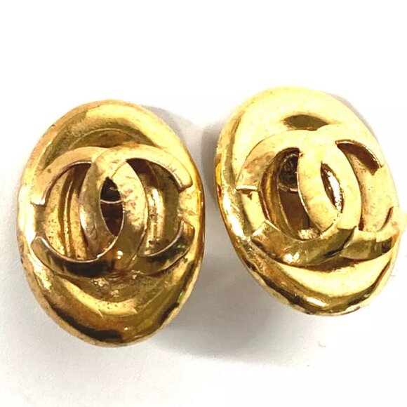 CHANEL vintage CC CC Mark accessories round Earrings Metal Gold
